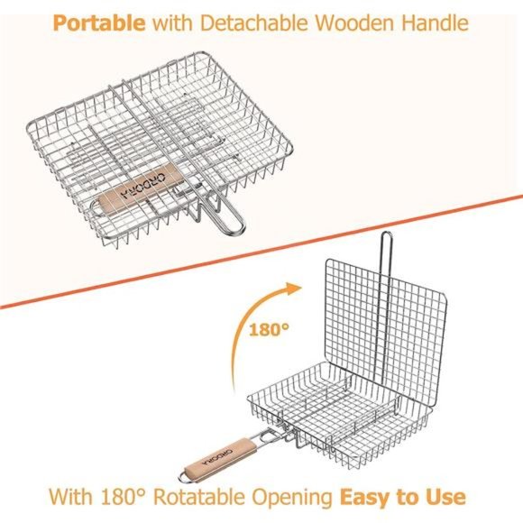 Rustproof Stainless Steel BBQ Grill Basket - Portable - Heavy Duty (Wooden) - Picture 5 of 5